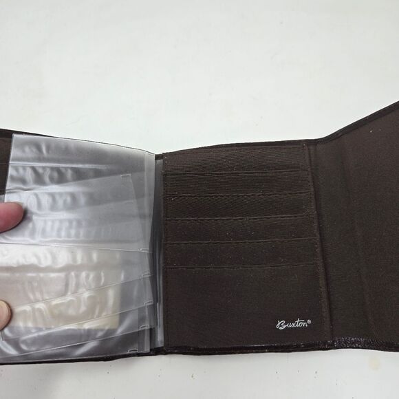 BUXTON Leather Trifold Kiss Lock Leather Wallet NOS Deep Chestnut Brown - Picture 7 of 11